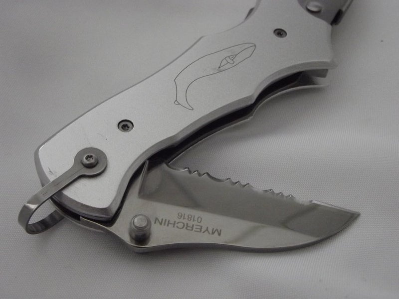 Myerchin Sailors Tool Linerlock Silver with Stainless Serrated Blade - Image 2
